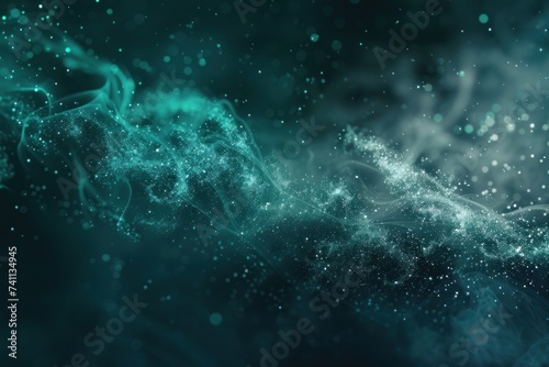 Shiny smoke. Glitter fluid. Ink water. Magic mist. Turquoise color particles texture paint vapor storm © GalleryGlider