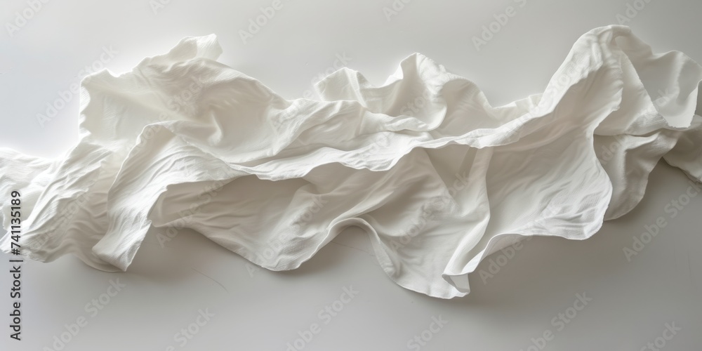 Obraz premium A white paper napkin, made from a paper towel, representing a conceptual minimalist sculpture with heavy use of palette knives, playful performance art, and a handscroll on a white background.