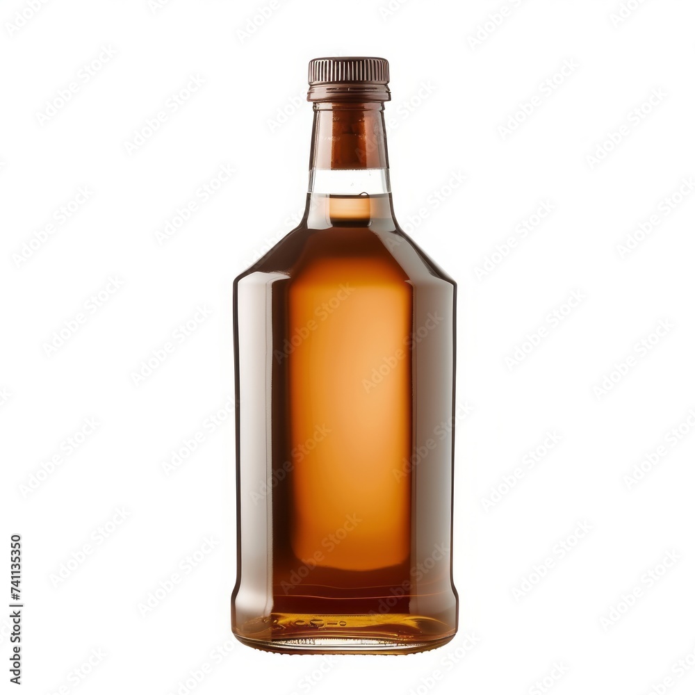 An alcohol bottle is isolated on white, in dark azure and multiple shades of brown. An alcohol bottle is isolated on white, in dark azure and multiple shades of brown.