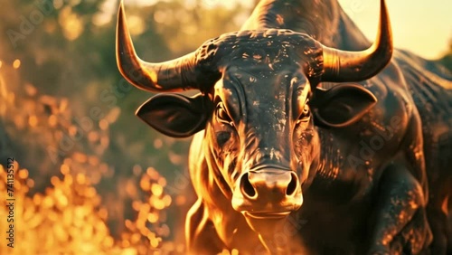 bull on wall street stock market financial concept Generative AI   photo