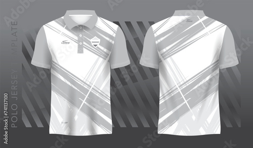 white and gray sublimation shirt for polo sport jersey template. front and back view.