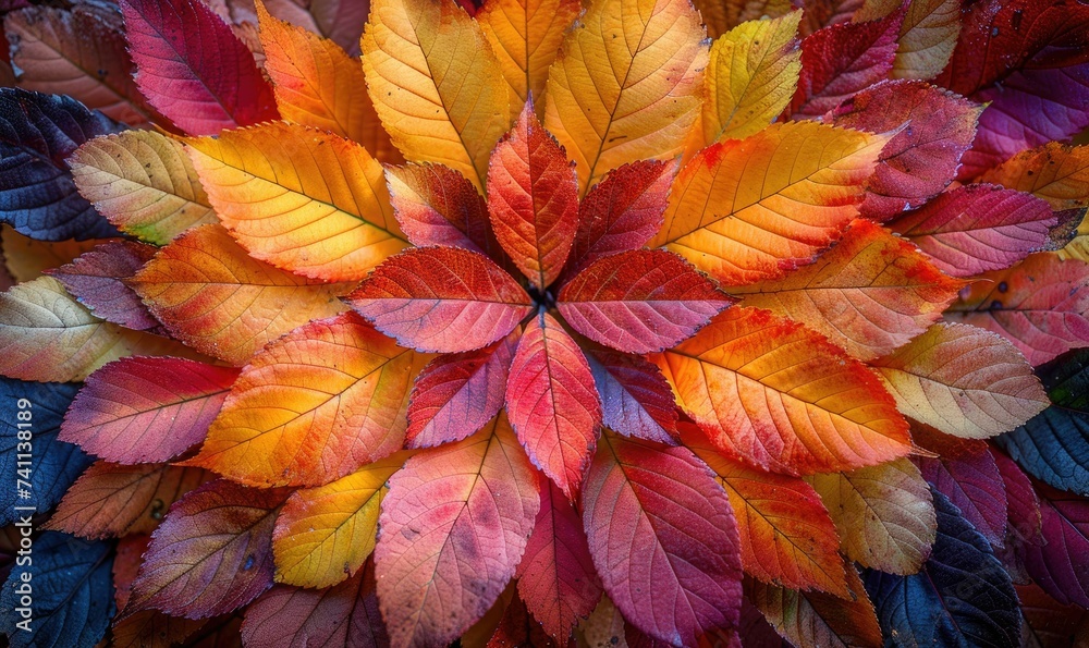 Vibrant pattern of autumn leaves in full color spectrum