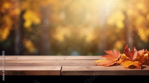 Table desk and autumn background empty space for your product display