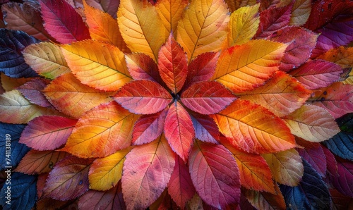 Vibrant pattern of autumn leaves in full color spectrum
