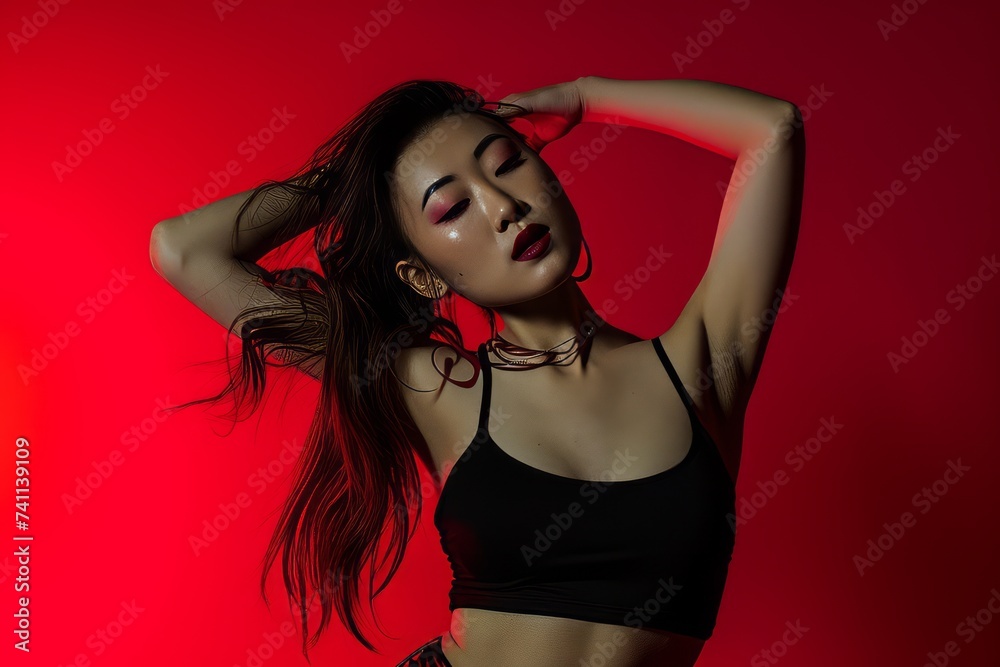Professional Photography of an Asian Top Model in a Music-Inspired Photoshoot, Generative AI
