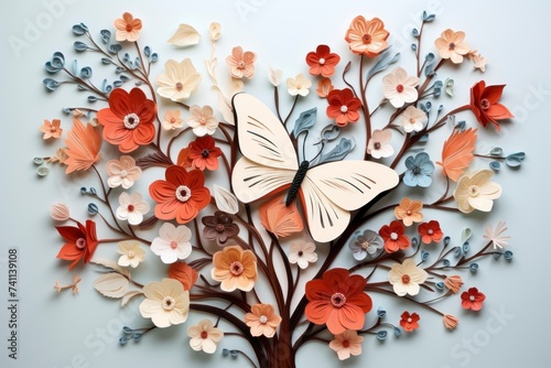 Design paper cut outs of butterfly and flowers