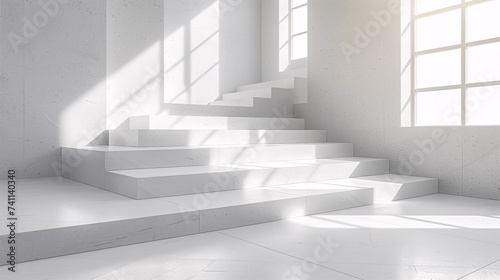 Sunlight Casting Shadows on White Staircase and Wall