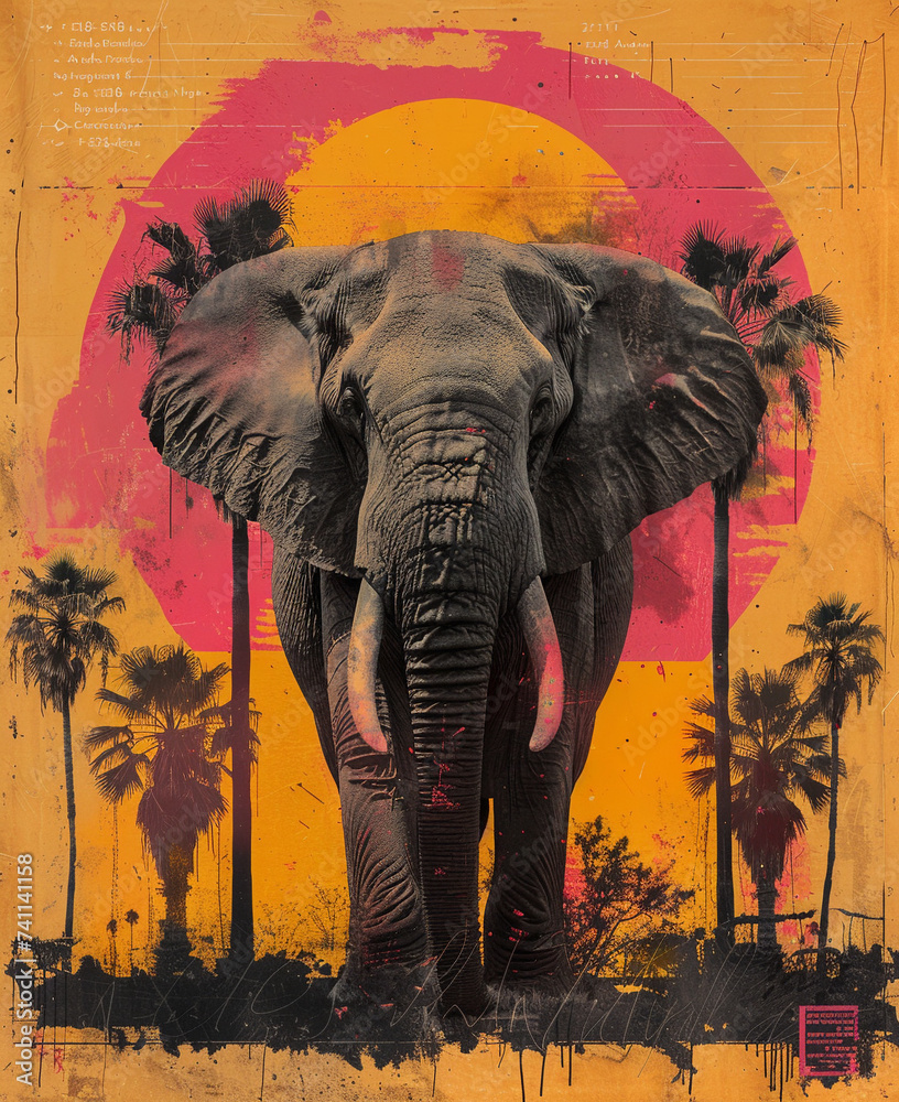 elephant in the wild - obrazy, fototapety, plakaty 