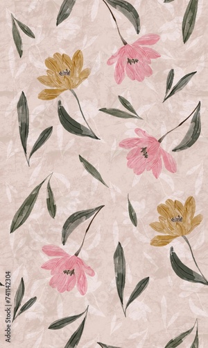 Watercolour floral pattern with texture pattern
