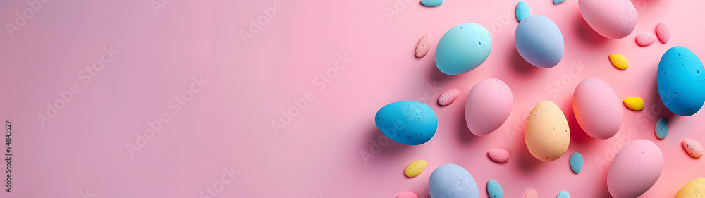 Pink Wall With Blue, Yellow, and Pink Macaroni Shells