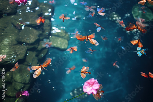 green water lily with firefly.