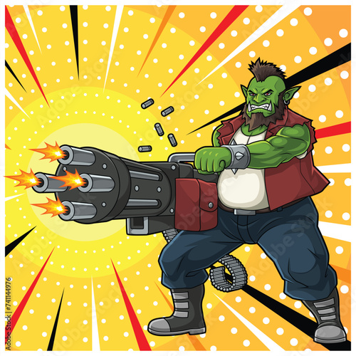 Villain Ogre Gunshot Cartoon Vector Pop Art (ID: 741144976)