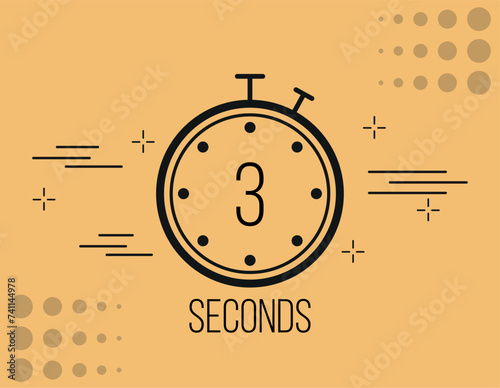 3 seconds clock timer. Time marker clock, vector counting seconds
