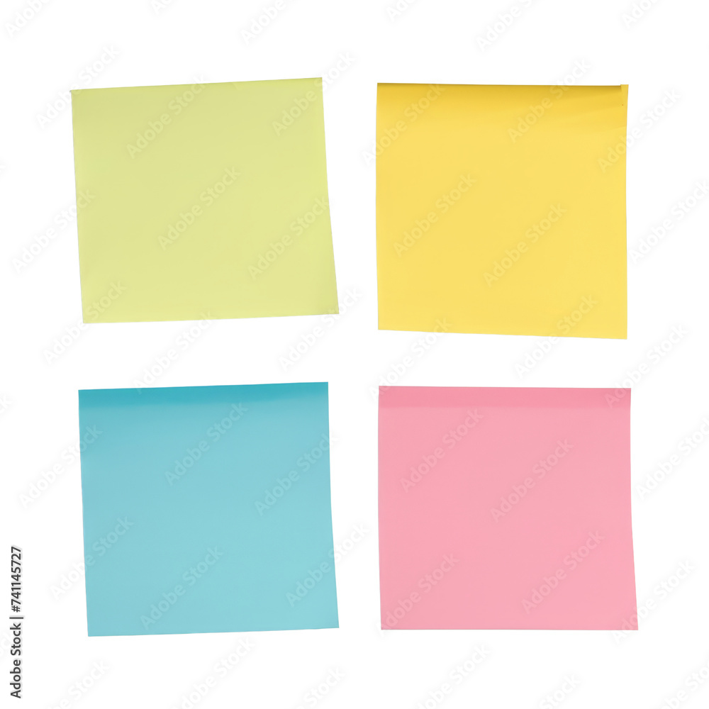 Collection of different colored of note papers isolated on transparent background, cut out, png Collection of different colored of note papers isolated on transparent background, cut out, png