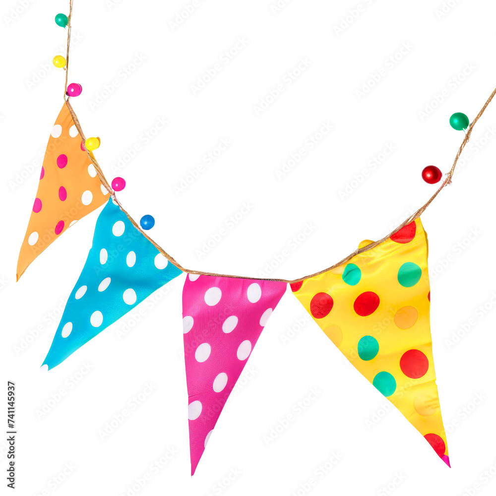 Colorful party flags isolated on transparent background, cut out, png