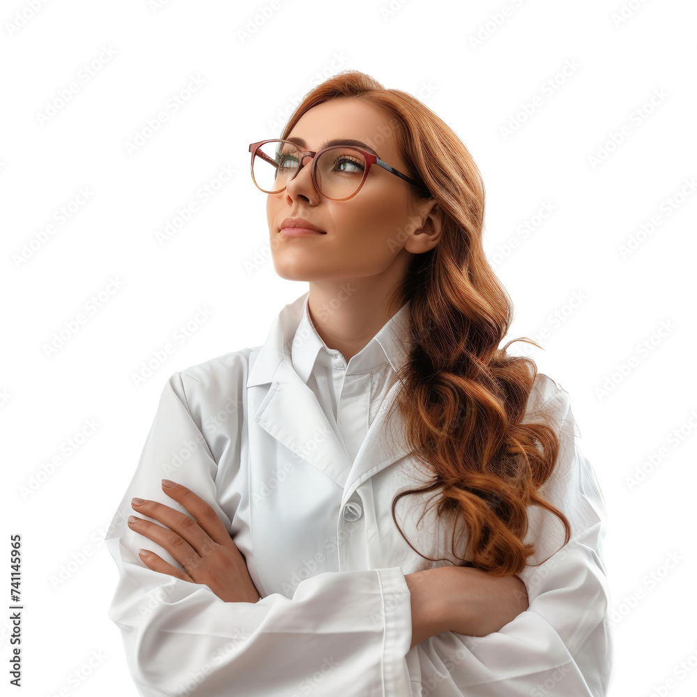 Woman scientist isolated on transparent background, cut out, png