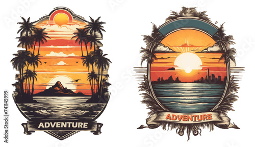 Classic Style Sunrise Vintage Retro T-Shirt Design Set  for Print on White Background