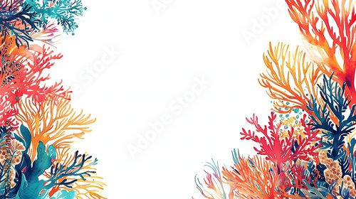 Colorful doodle coral on white background with copy space
