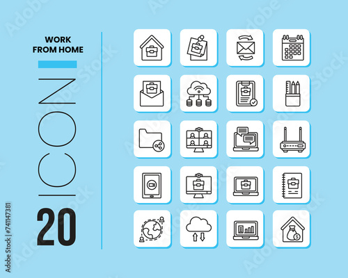 20 Set Of Work From Home Icon Vector Illustration