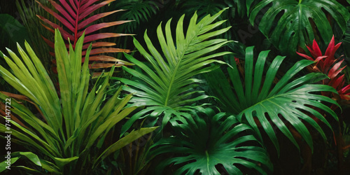 This captivating image captures the essence of tropical foliage bathed in the glow of neon lights. This image is a testament to the beauty of nature.