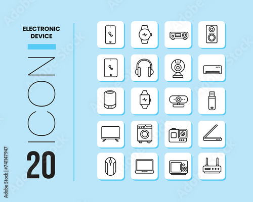 20 Set Of Electronic Device Icon Vector Illustration