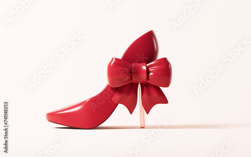 Red high-heeled shoes With bowknot, 3d rendering.
