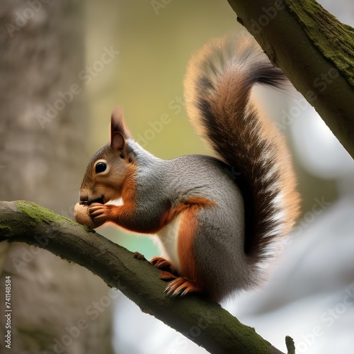 A close-up of a squirrel eating a nut on a tree branch1