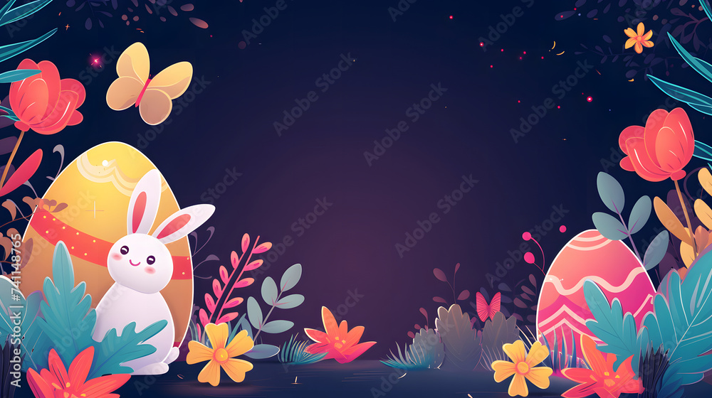 Easter day illustration on dark background with copy space