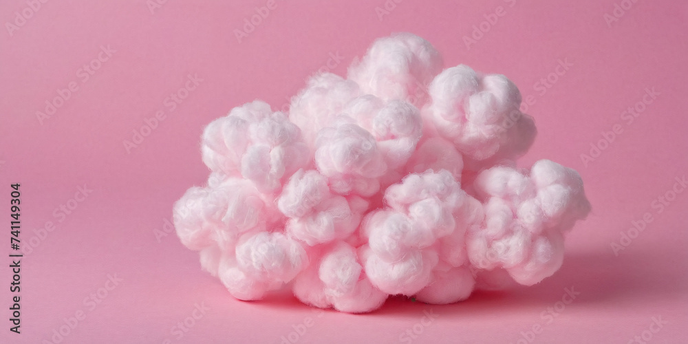 A conceptual image capturing the ethereal beauty of a fluffy white cloud against a soothing pink background. The image exudes a sense of calm, serenity, and whimsical charm.