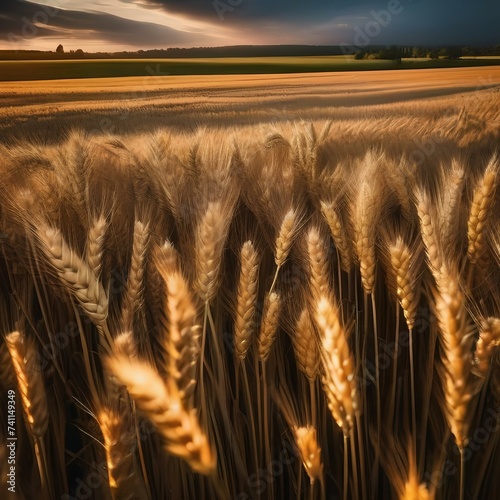 A field of wheat swaying in the breeze under a golden sunset4 photo