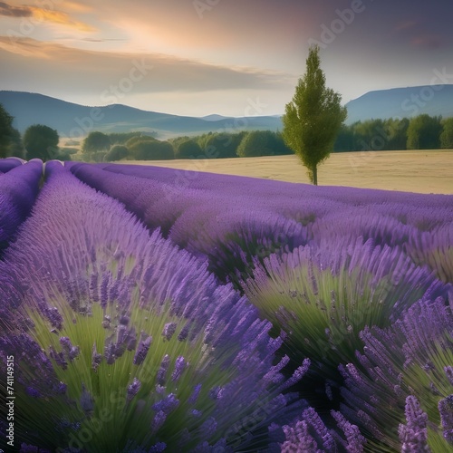 A field of lavender swaying in the breeze under a clear blue sky1 photo