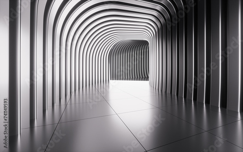 Black metallic abstract tunnel, 3d rendering.
