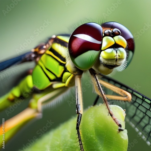A close-up of a dragonfly resting on a blade of grass3
