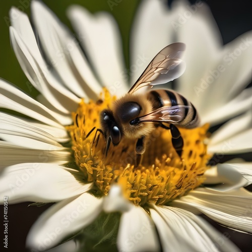 A close-up of a bee collecting pollen from a bright yellow sunflower3