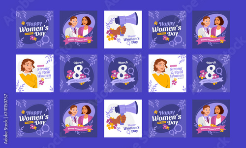 happy women day social media post vector flat design template