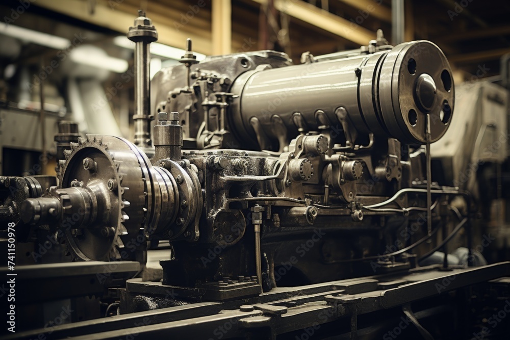 A detailed view of a coiling machine at work amidst the hustle and bustle of an industrial setting A detailed view of a coiling machine at work amidst the hustle and bustle of an industrial setting