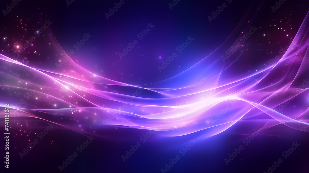 Beautiful colorful light effect of neon glow lights and flash. Background with flying design elements. Purple background
