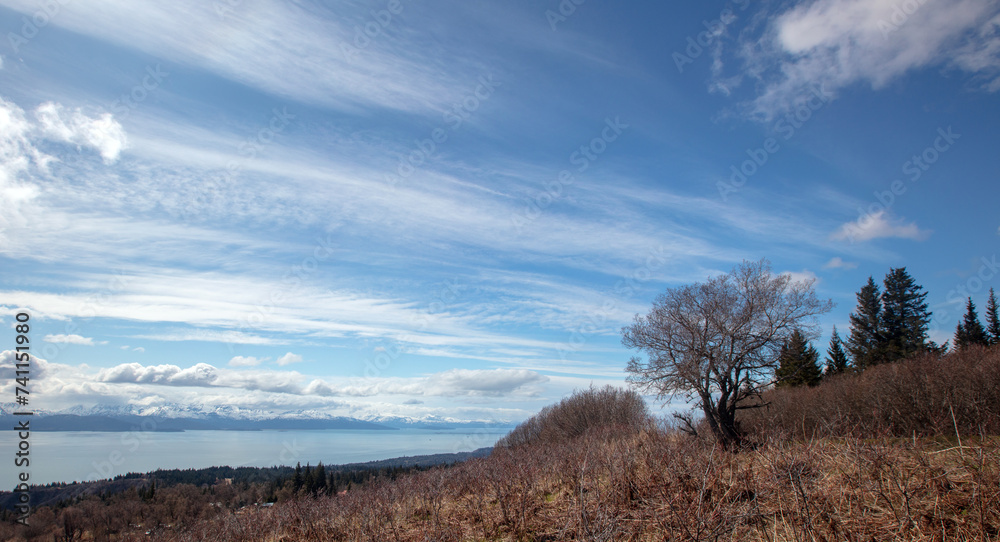 Cloudy skies over head of Kachemak bay near Homer Alaska United States Cloudy skies over head of Kachemak bay near Homer Alaska United States