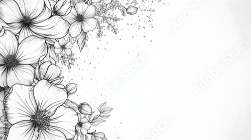 abstract floral background in line art style on a white background with copy space