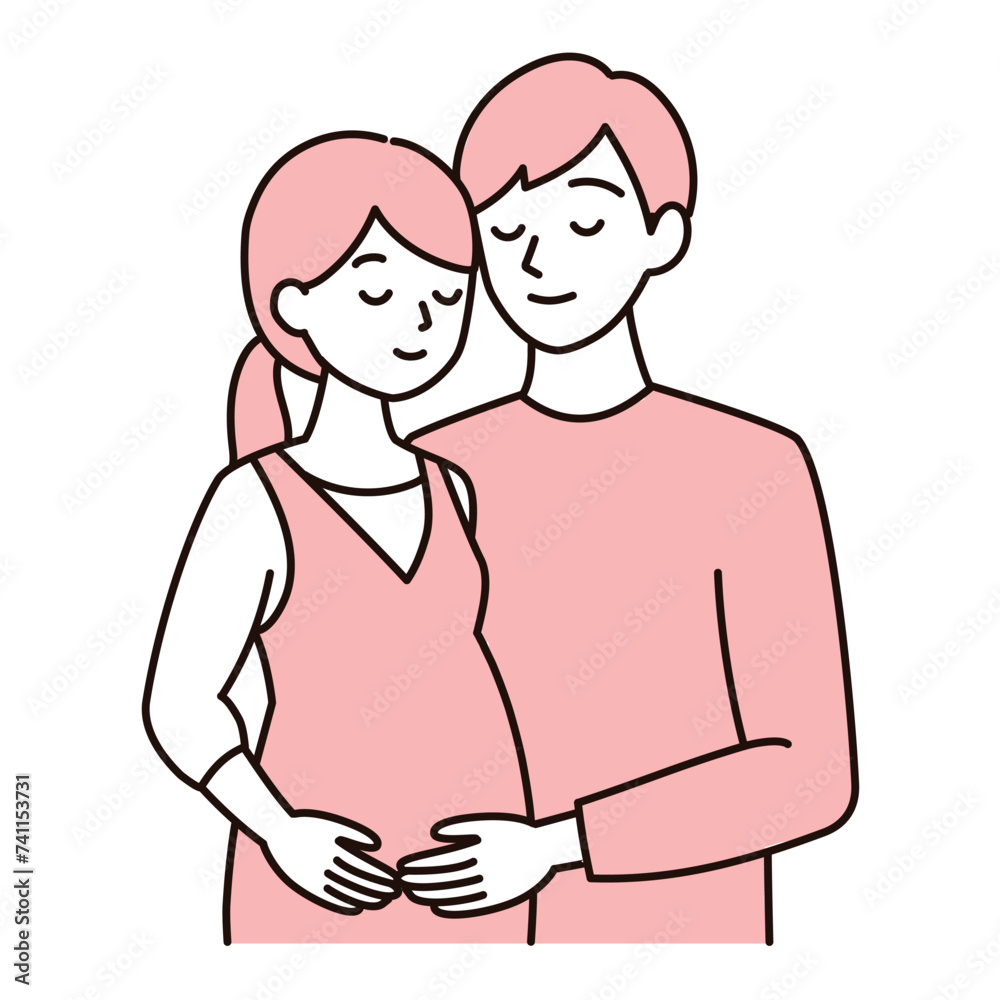 シンプルタッチ　穏やかな表情の妊娠中の奥さんと夫のイラスト