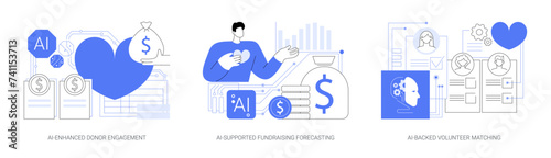 AI for Nonprofit Organizations abstract concept vector illustrations.