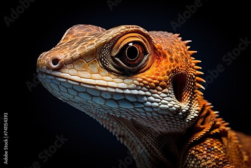 Portrait of a lizard on a black background. Studio shot.