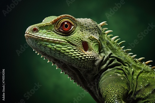 Portrait of a green iguana on a black background. photo