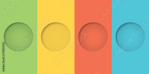 4 of colorful three dimension circle frame paper cut style on vector illustration template.