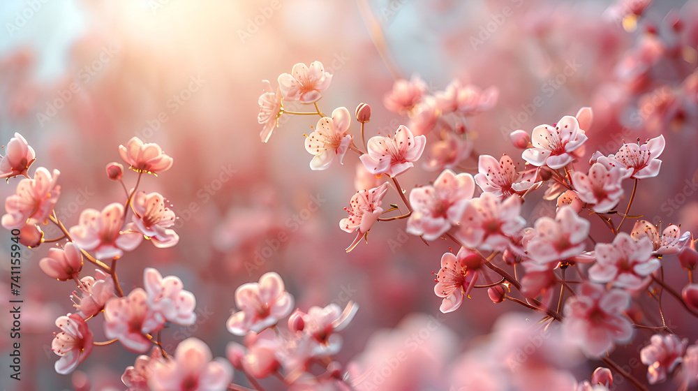 Cherry Blossoms Close-up with Sun Flare, Springtime Nature Background, Warm Color Palette, Ideal for Decor and Themes Cherry Blossoms Close-up with Sun Flare, Springtime Nature Background, Warm Color Palette, Ideal for Decor and Themes