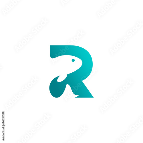Initial R and fish vector logo concept 