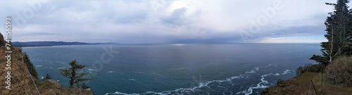 Panoramic view of pacific ocean as seen from a cape lookout point. 