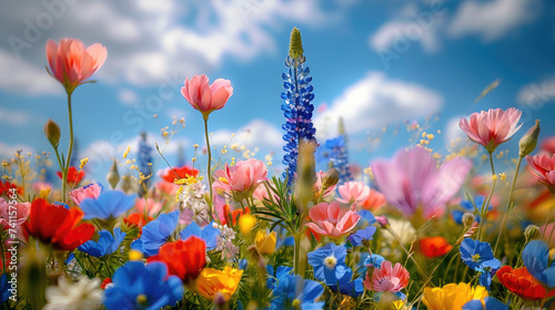 Abstract and colorful blur of wildflowers in a field, creating a dreamy and 