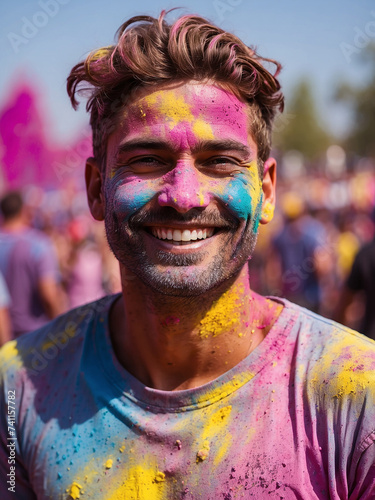 a man smiling on Happy Holi day