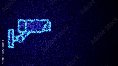 Security system camera icon. Data pixels visual concept, glitch transition 4k videos